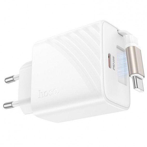 Блок живлення Hoco N57 Full PD20W with retractable cable Type-C (2USB-C) White