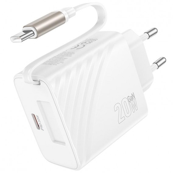 Блок живлення Hoco N57 Full PD20W with retractable cable Type-C (2USB-C) White