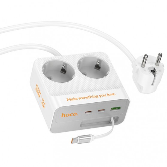 Удлинитель Hoco AC28 Descanso (PD45W/1C/3A/2xSocket) (2m) White