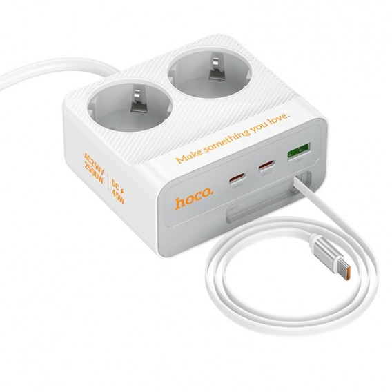 Подовжувач Hoco AC28 Descanso (PD45W/1C/3A/2xSocket) (2m) White