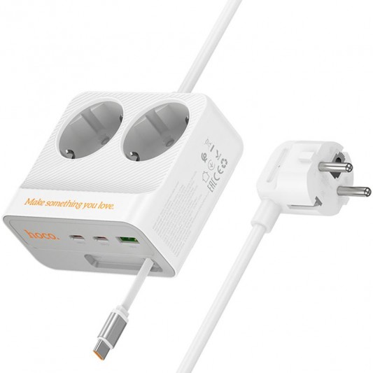 Подовжувач Hoco AC28 Descanso (PD45W/1C/3A/2xSocket) (2m) White - зображення 3 
