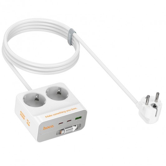 Подовжувач Hoco AC28 Descanso (PD45W/1C/3A/2xSocket) (2m) White - зображення 6 