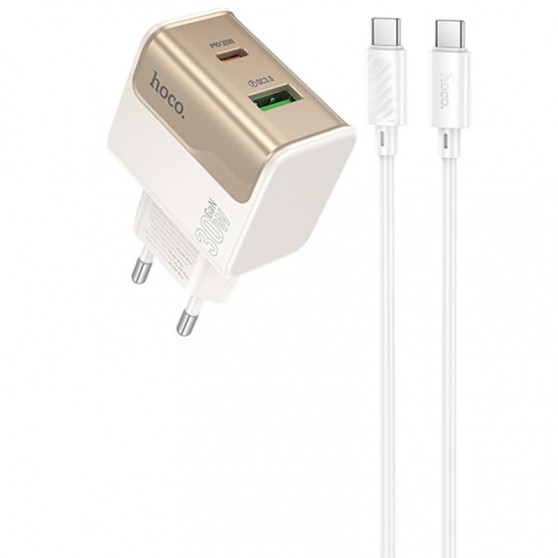 МЗП Hoco CS73A Star Speed PD30W+QC3.0 (1USB-A/1C) + кабель Type-C to Type-C White