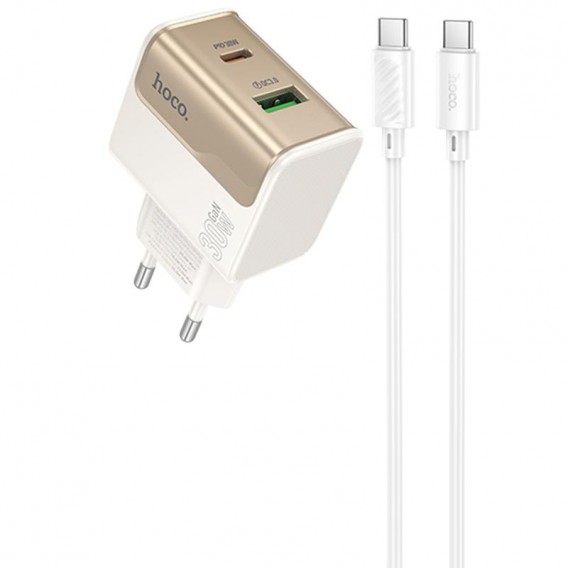 Блок живлення Hoco CS73A Star Speed PD30W+QC3.0 (1USB-A/1C) + кабель Type-C to Type-C White