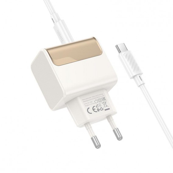 Блок живлення Hoco CS73A Star Speed PD30W+QC3.0 (1USB-A/1C) + кабель Type-C to Type-C White