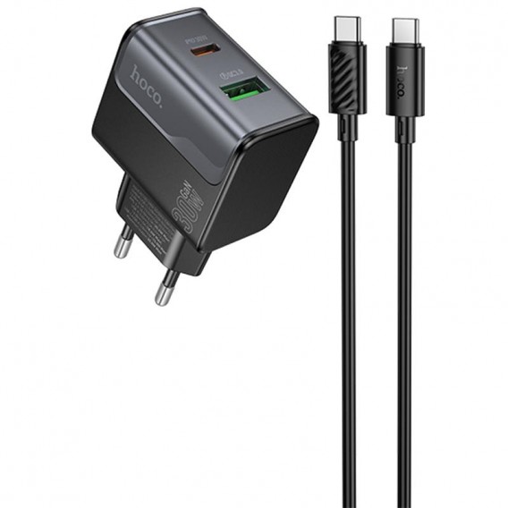 Блок живлення Hoco CS73A Star Speed PD30W+QC3.0 (1USB-A/1C) + кабель Type-C to Type-C Midnight Black