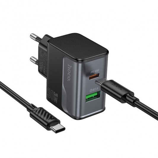МЗП Hoco CS73A Star Speed PD30W+QC3.0 (1USB-A/1C) + кабель Type-C to Type-C Midnight Black - зображення 1 
