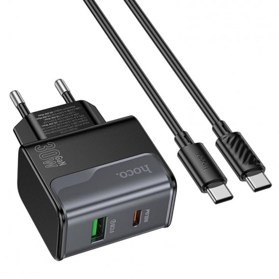 Блок живлення Hoco CS73A Star Speed PD30W+QC3.0 (1USB-A/1C) + кабель Type-C to Type-C Midnight Black