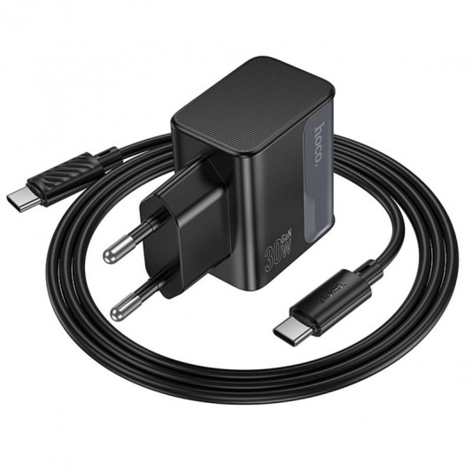 МЗП Hoco CS73A Star Speed PD30W+QC3.0 (1USB-A/1C) + кабель Type-C to Type-C Midnight Black - зображення 3 