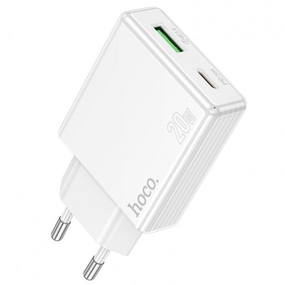 Блок живлення Hoco C142A Direct PD20W+QC3.0 (1USB-A/1C) White