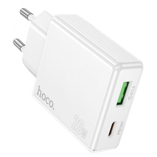 МЗП Hoco C142A Direct PD20W+QC3.0 (1USB-A/1C) White - зображення 1 
