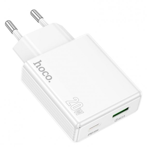 Блок живлення Hoco C142A Direct PD20W+QC3.0 (1USB-A/1C) White