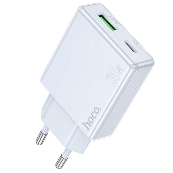 Блок живлення Hoco C142A Direct PD20W+QC3.0 (1USB-A/1C) Blue