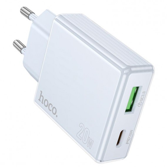 Блок живлення Hoco C142A Direct PD20W+QC3.0 (1USB-A/1C) Blue