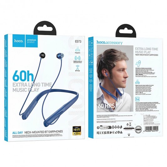 Bluetooth навушники Hoco ES73 Dynastic neck-mounted Blue - зображення 2 