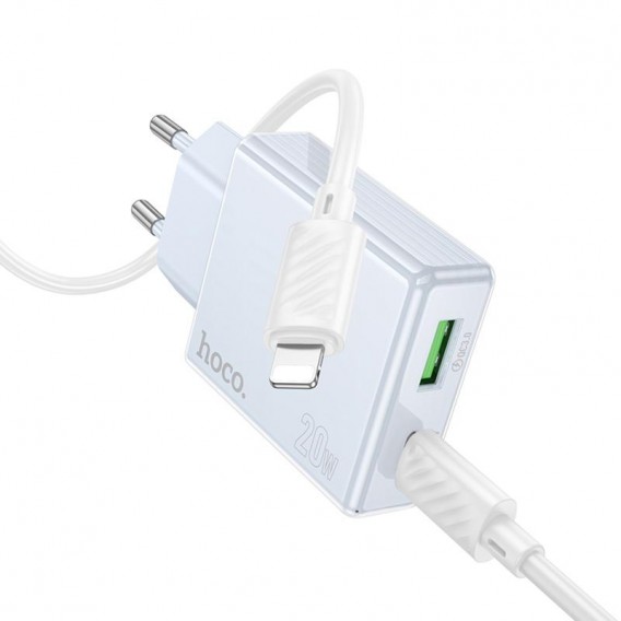 МЗП Hoco C142A Direct PD20W+QC3.0 (1USB-A/1C) + кабель Type-C to Lightning Blue