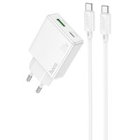 Блок питания Hoco C142A Direct PD20W+QC3.0 (1USB-A/1C) + кабель Type-C to Type-C White