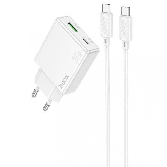 МЗП Hoco C142A Direct PD20W+QC3.0 (1USB-A/1C) + кабель Type-C to Type-C White
