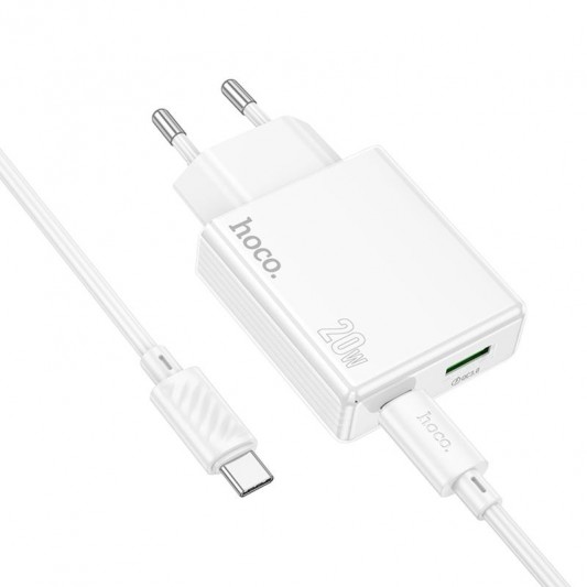 МЗП Hoco C142A Direct PD20W+QC3.0 (1USB-A/1C) + кабель Type-C to Type-C White - зображення 2 