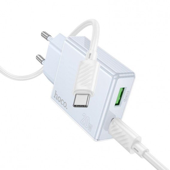 Блок живлення Hoco C142A Direct PD20W+QC3.0 (1USB-A/1C) + кабель Type-C to Type-C Blue