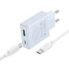 Блок питания Hoco C142A Direct PD20W+QC3.0 (1USB-A/1C) + кабель Type-C to Type-C Blue