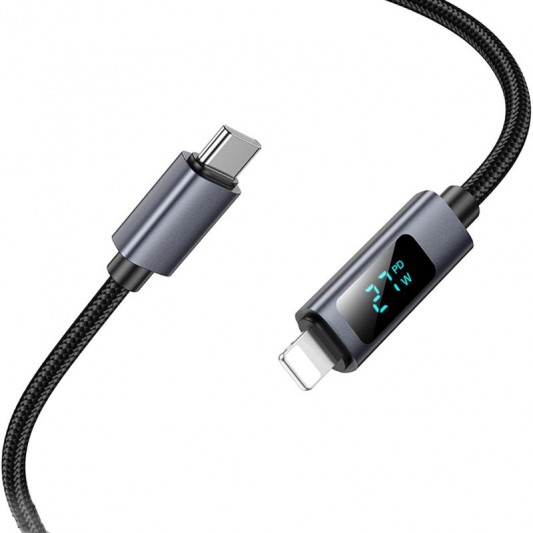 Дата кабель Hoco X112 Favor with display Type-C to Lightning 27W (1m) Black - зображення 2 