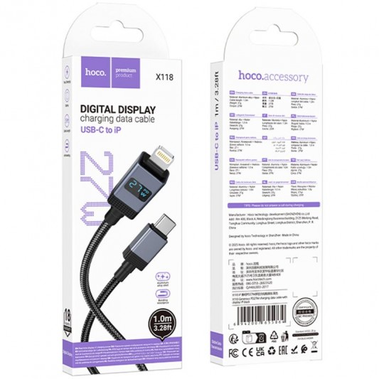 Дата кабель Hoco X118 Generous with display Type-C to Lightning 27W (1m) Black - зображення 5 