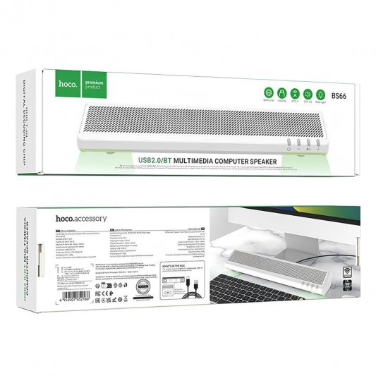 Bluetooth Колонка Hoco BS66 Smooth multimedia computer USB2.0 White - зображення 1 