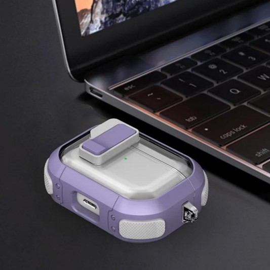 Футляр протиударний Locking Button для навушників Airpods Pro Light Purple - зображення 1 