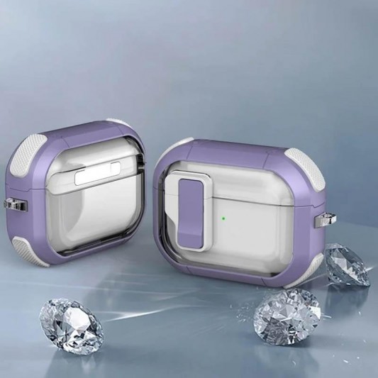 Футляр протиударний Locking Button для навушників Airpods Pro Light Purple - зображення 3 