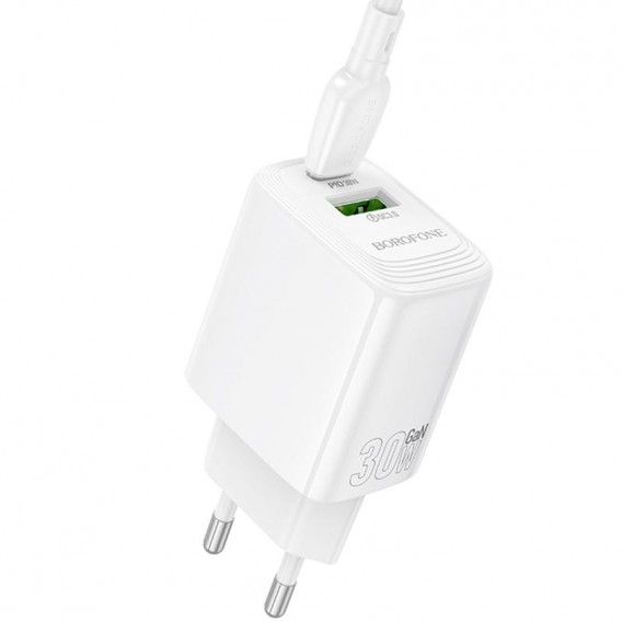 Блок живлення Borofone BN29 Fuente PD30W+QC3.0 (1USB-A/1C) White