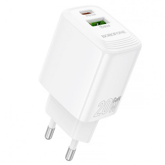 Блок живлення Borofone BN27 Fuente PD20W+QC3.0 (1USB-A/1C) White