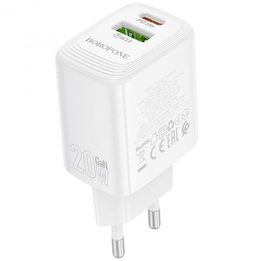 МЗП Borofone BN27 Fuente PD20W+QC3.0 (1USB-A/1C) White - зображення 2 
