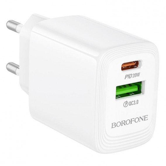 Блок живлення Borofone BN27 Fuente PD20W+QC3.0 (1USB-A/1C) White