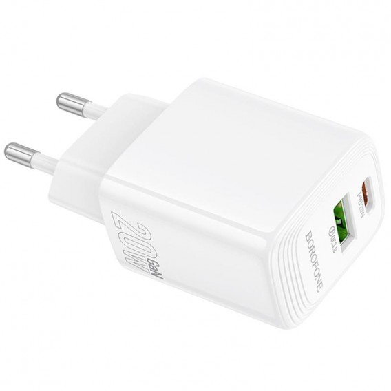 Блок живлення Borofone BN27 Fuente PD20W+QC3.0 (1USB-A/1C) White