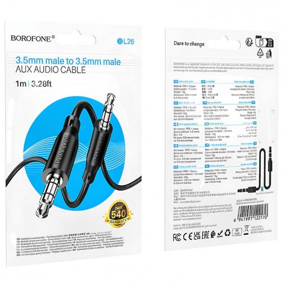 Аудіо кабель Aux Borofone BL26 Standard (1m) Black