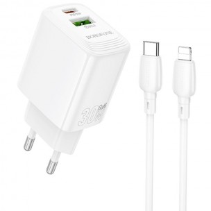 Блок питания Borofone BN29 Fuente PD30W+QC3.0 (1USB-A/1C) + кабель Type-C to Lightning White