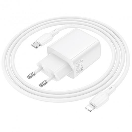 МЗП Borofone BN29 Fuente PD30W+QC3.0 (1USB-A/1C) + кабель Type-C to Lightning White - зображення 1 