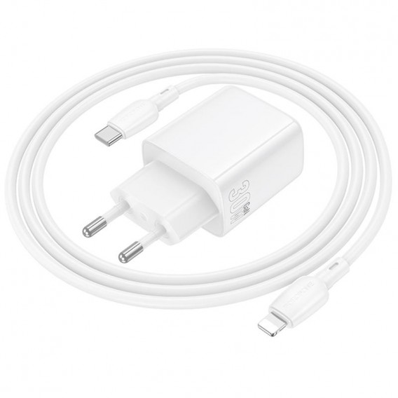 Блок живлення Borofone BN29 Fuente PD30W+QC3.0 (1USB-A/1C) + кабель Type-C to Lightning White