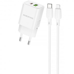 Блок живлення Borofone BN14 Royal PD30W+QC3.0 (1USB-A/1C) + кабель Type-C to Lightning White