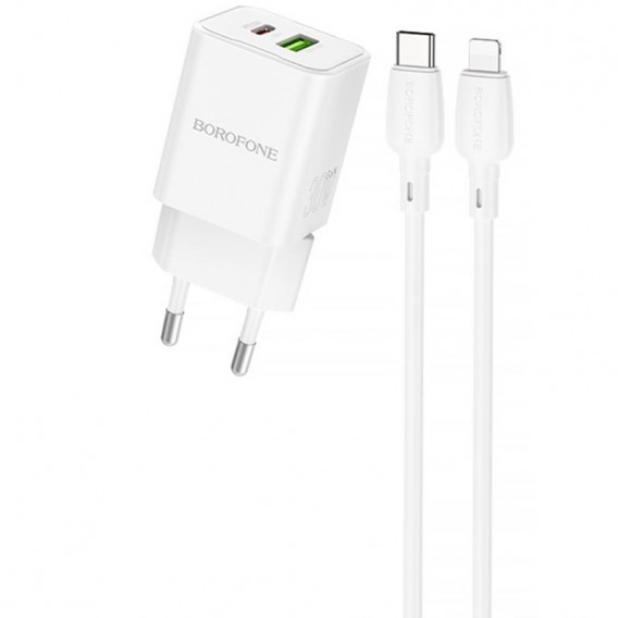 Блок питания Borofone BN14 Royal PD30W+QC3.0 (1USB-A/1C) + кабель Type-C to Lightning White