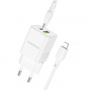 МЗП Borofone BN14 Royal PD30W+QC3.0 (1USB-A/1C) + кабель Type-C to Lightning White
