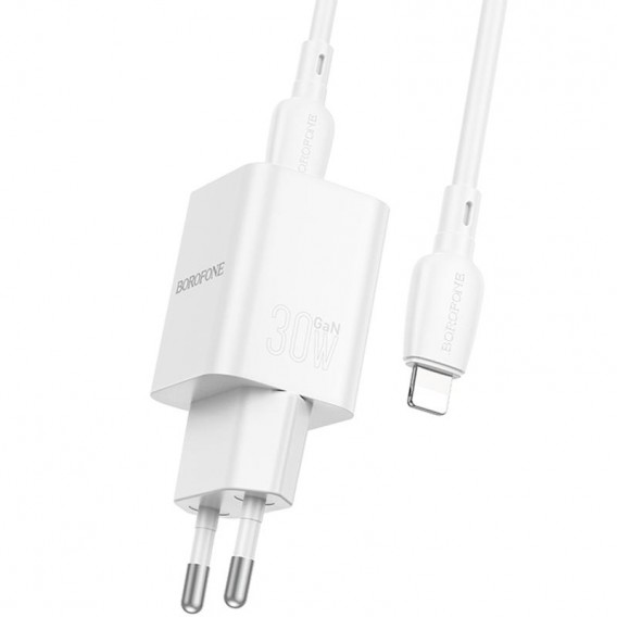 Блок питания Borofone BN14 Royal PD30W+QC3.0 (1USB-A/1C) + кабель Type-C to Lightning White