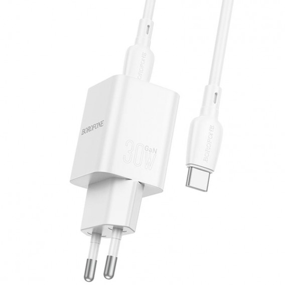 Блок питания Borofone BN14 Royal PD30W+QC3.0 (1USB-A/1C) + кабель Type-C to Type-C White