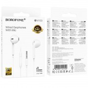 Навушники Borofone BM100 Fuente universal with microphone (3.5mm/1.2m) White