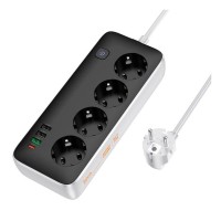 Подовжувач Hoco AC22 Sunlight (PD30W/1C/3A/4xSocket) (3m) Black