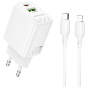 Блок питания Borofone BN27 Fuente PD20W+QC3.0 (1USB-A/1C) + кабель Type-C to Lightning White