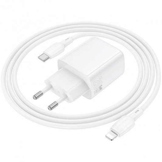 МЗП Borofone BN27 Fuente PD20W+QC3.0 (1USB-A/1C) + кабель Type-C to Lightning White - зображення 4 