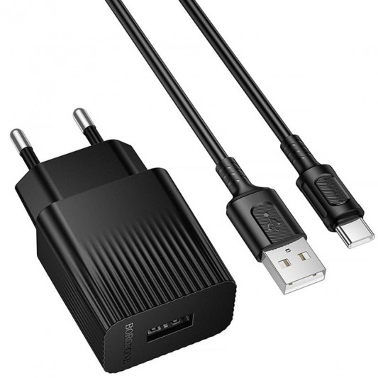 МЗП Borofone BAS71A Source 10.5W (1USB-A) + кабель USB to Type-C Black - зображення 1 