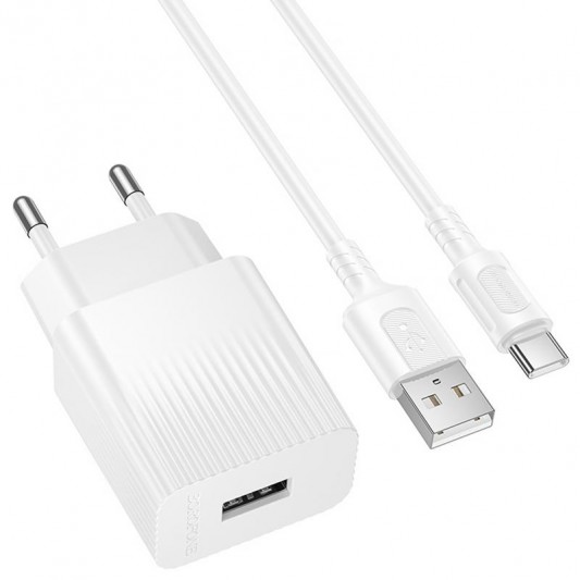 МЗП Borofone BAS71A Source 10.5W (1USB-A) + кабель USB to Type-C White - зображення 1 